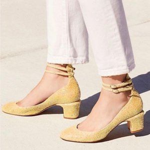 Free People Yellow Glitter Lana Block Heels